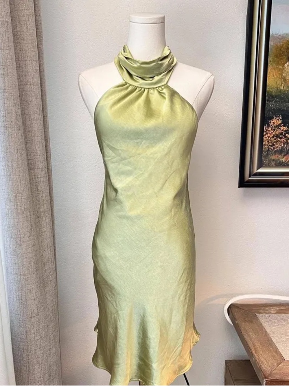 Green Satin Halter Dress